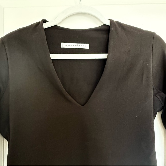 Susana Monaco V-Neck 3/4 Sleeve Top-Black - Picture 4 of 7